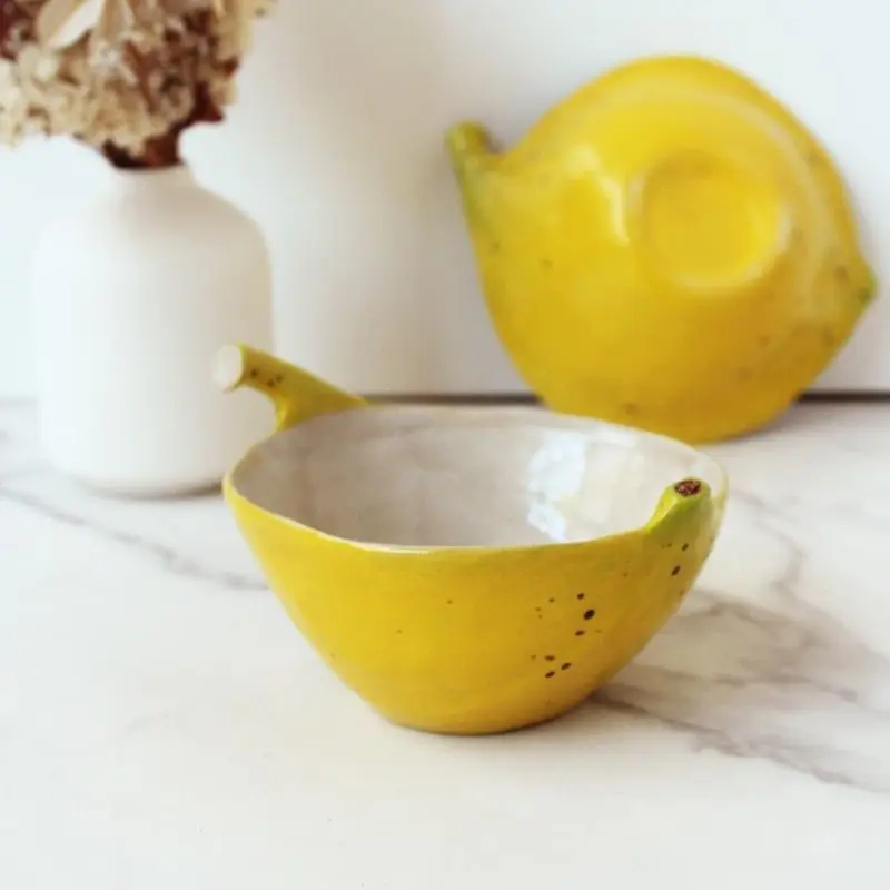 Banana cartoon rice bowl, yogurt bowl, fruit plate, handmade, Japanese tableware for children, household soup bowl