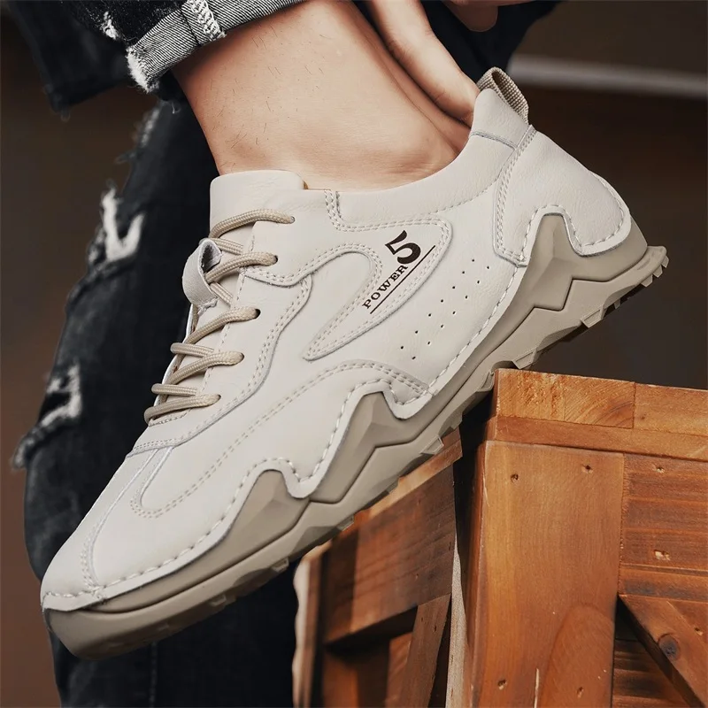 Handmade Leather Shoes Men High Quality Casual Autumn Sneakers Comfortable Flats Fashion Moccasins Italian Male Footwear Grey