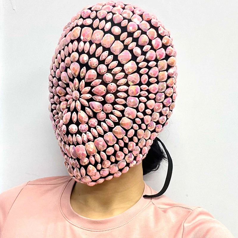Männer Frauen Leistung Kopfbedeckung Strass Steine Kopf Ornament Halloween Nachtclub Pole Dance Kostüm Bühne Zubehör XS9817