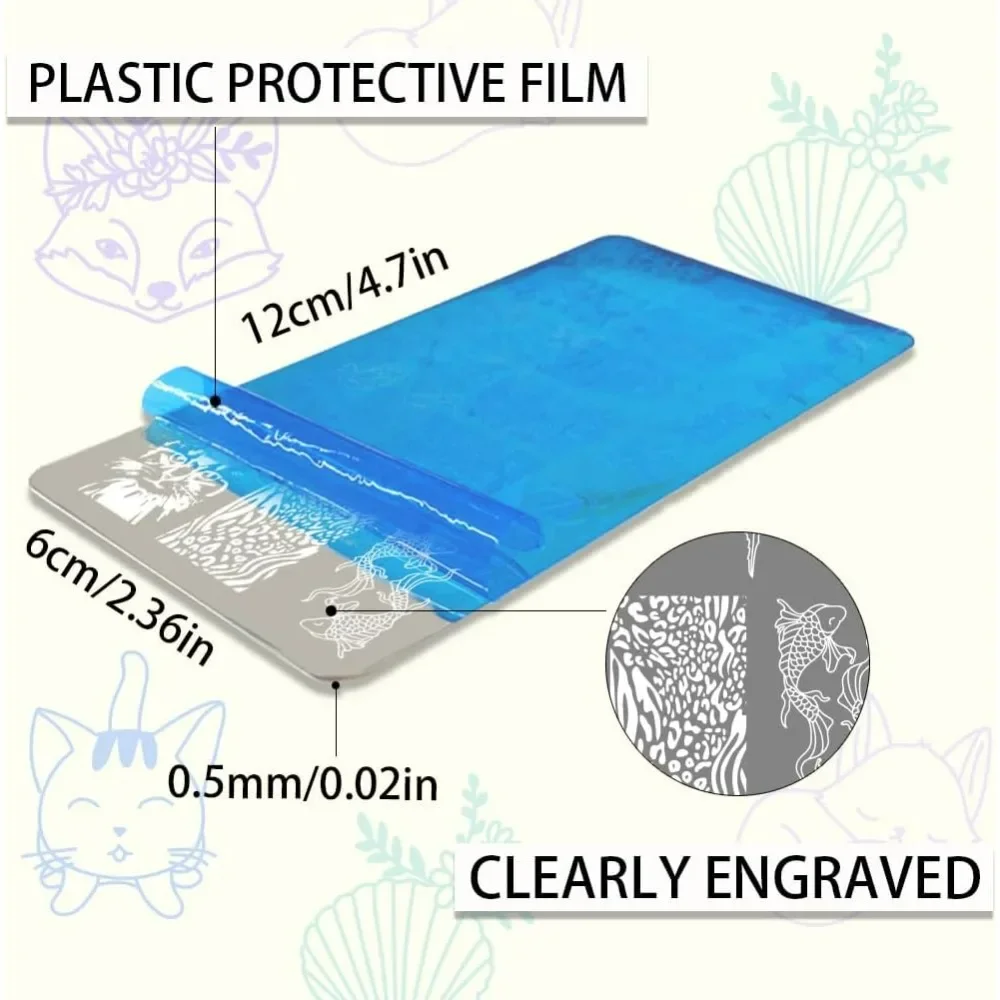 3pcs Nail Stamping Plate Animal Stamper Cartoon Stencils Tip Stamp Tool Print Nail Stencils Stainless Steel