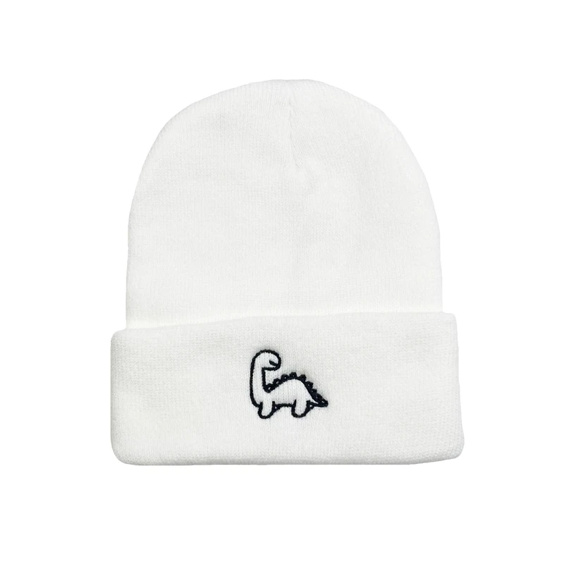 Autumn Winter Cartoon Dinosaur Embroidery Beanie Knitted Hats Outdoors Soft Warm Skullies Cap For Men Women