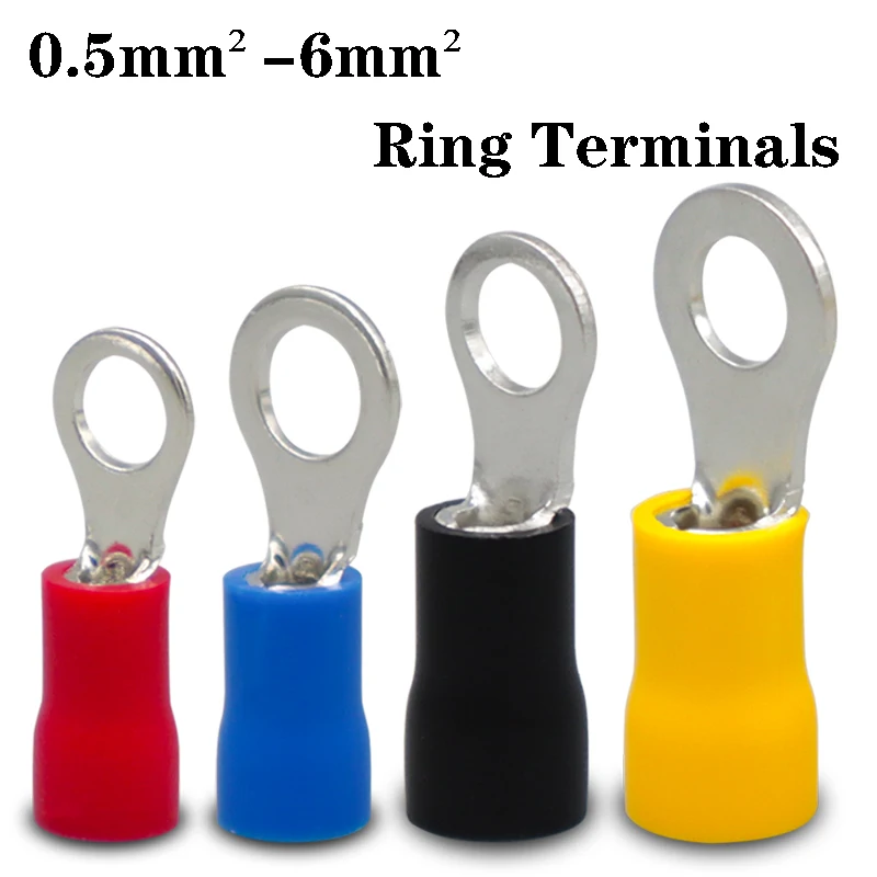 50PCS Pure Copper Crimp Terminals Insulated Ring Terminals Ferrules Electrical Wire Connectors RV1.25/2/3.5/5.5-3/4/5/6/8/10/12