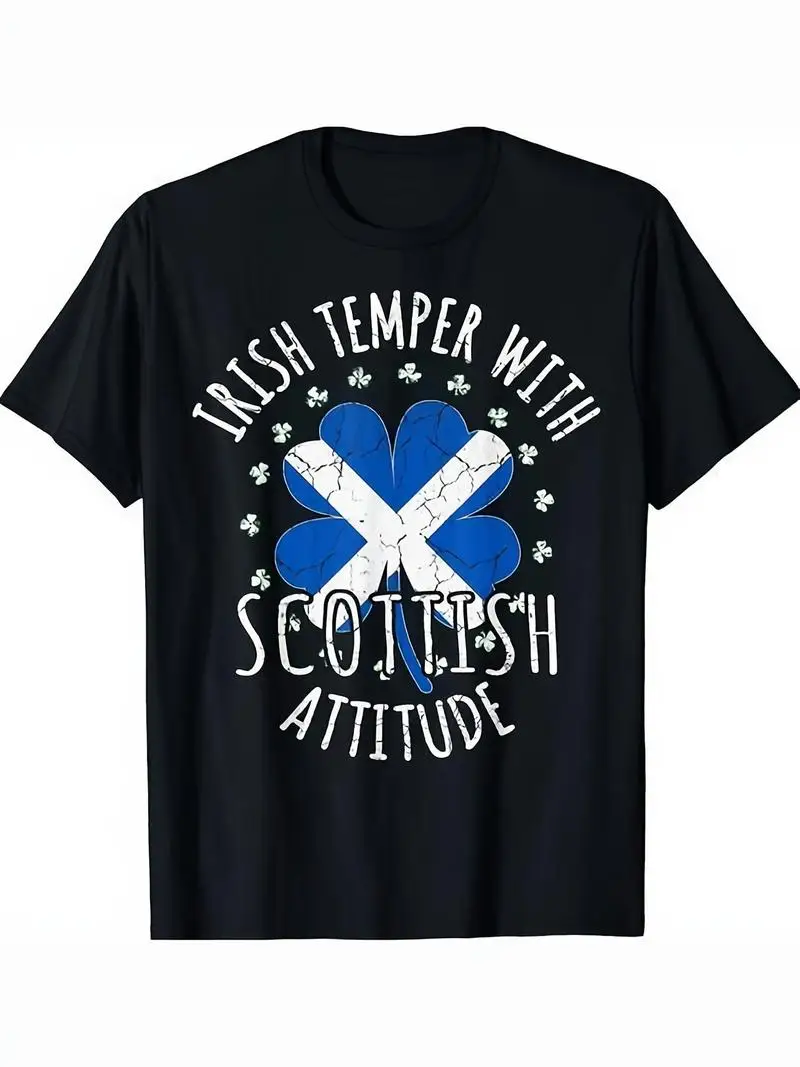 St. Patrick's Day Men's T-Shirt Irish Temper And Scottish Attitude 100% Casual Fit With Crew Neck Short Sleeves Machine Washable
