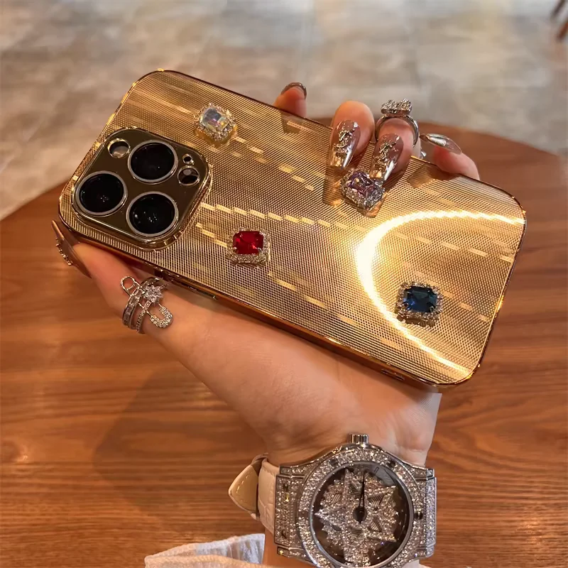 

Gold three-dimensional colour gemstone mobile phone case, suitable for iPhone