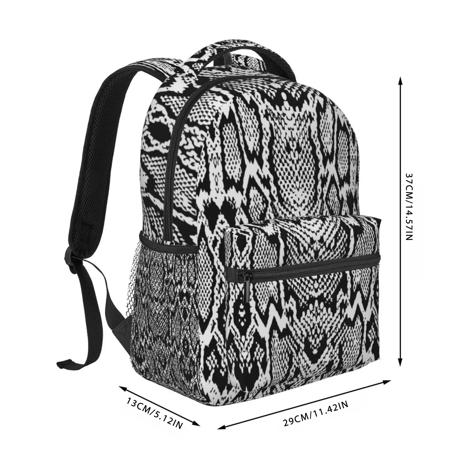 Custom Bag 1pc Black And White Snake Pattern Backpack - Large Capacity Double Mesh Laptop Bag With Zipper Closure, Lightweight &