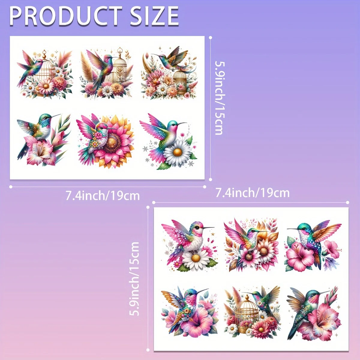 12PCS/SET Flowers And Hummingbirds DIY UV Transfer Paper Set - Waterproof Vinyl Transfer Paper For Cups, Bottles, Laptops