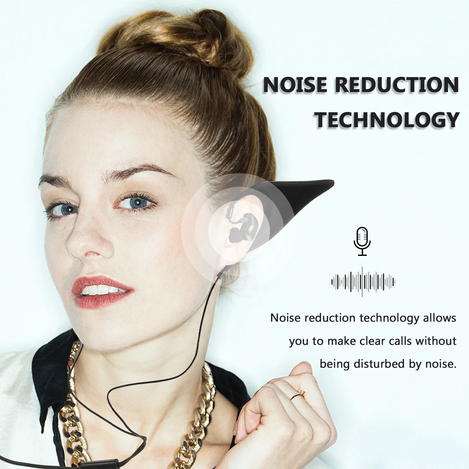 Elf سماعات أذن ستيريو سلكية داخل الأذن، ميكروفون للحد من الضوضاء، مكالمات واضحة، هاتف لوحي، ملابس طويلة، قابس مريح