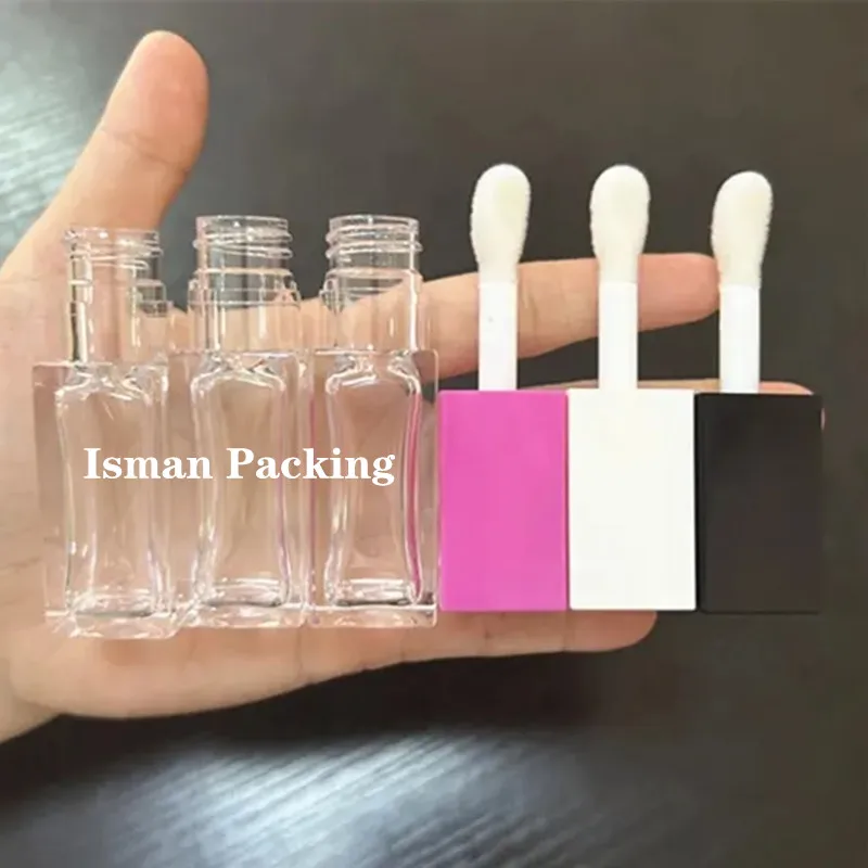 50 Uds cuadrado PET rosa fuerte claro blanco negro 8ml varita de cepillo grande contenedor de brillo de labios rellenable tubos botella de embalaje de brillo de labios