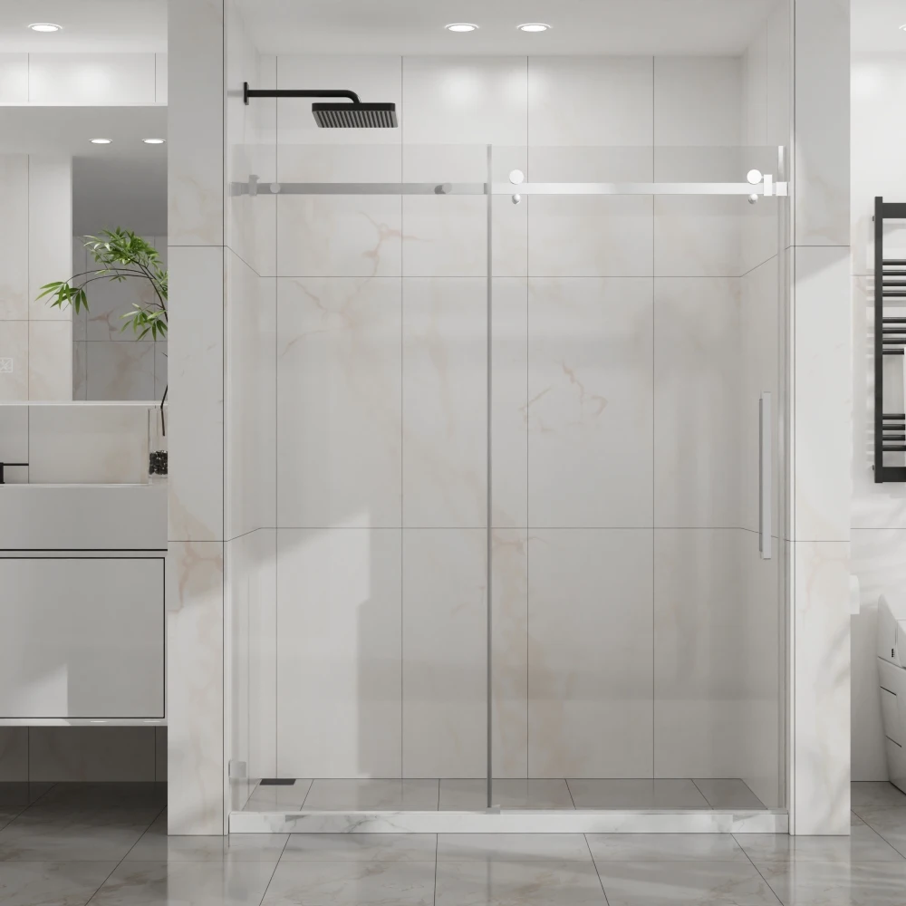 

Goodyo Frameless Shower Door:60"Wx72"H Sliding,1/4" Tempered Glass(Easy-clean),304 Stainless Steel Chrome