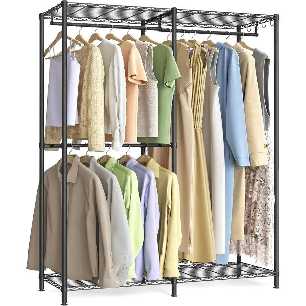 

Clothes Rack, Freestanding Wardrobe Closet, Metal Clothing Racks, Heavy-Duty Garment Rack with Adjustable Shelves, Hanging Rods,
