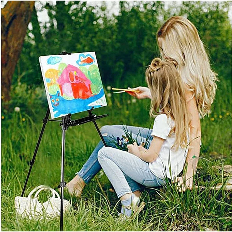 Hand Cranked Sketch Art Easel Tray Easel Outdoor Portable Drawing Board Easel Telescopic Display Triangle Tripod