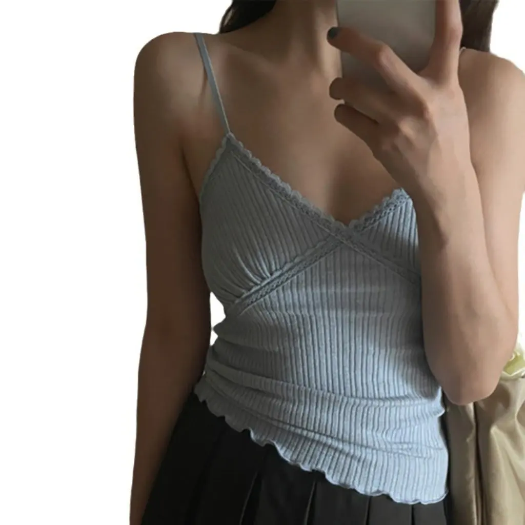 

Summer Women's Slim Fit Lace Vest Macaron Color Inner Wear Niche Bottoming Suspbottomer Outerwear