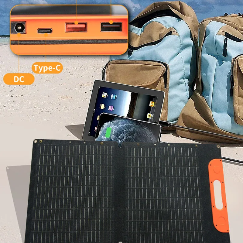 المحمولة 100 واط لوحة طاقة شمسية قابلة للطي 18 فولت المزدوج USB نوع-C تيار مستمر ميناء شاحن بالطاقة الشمسية لمحطة الطاقة RV التخييم خارج الشبكة التعتيم #3