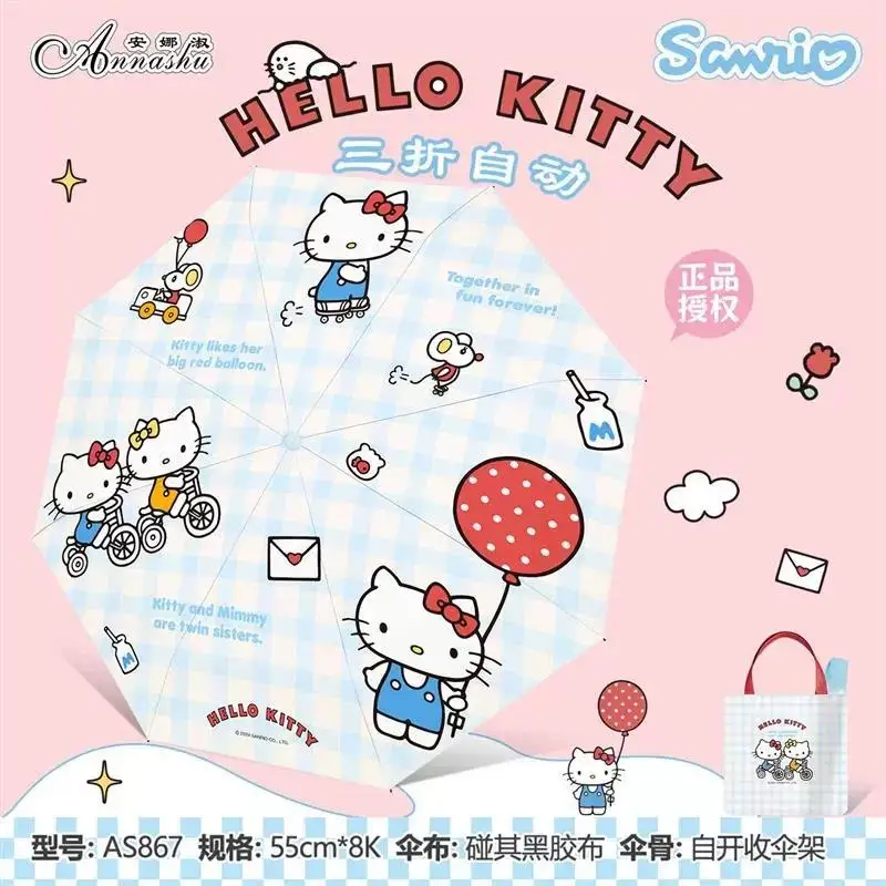 

Hello Kitty Girl Kawaii Rain Dual Purpose Umbrella Cartoon New Anime Folding Sun Umbrella Sanrio Sun Protection Umbrella Fashion