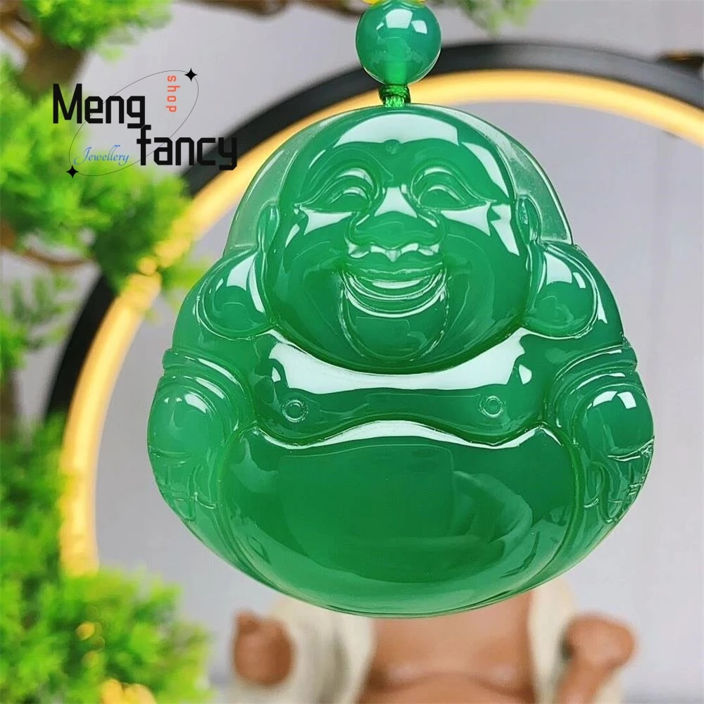 

Natural Green Chalcedony Agate New Jade Colour Green Buddha Guanyin Maitreya Buddha Pendant High-grade Exquisite Fashion Jewelry