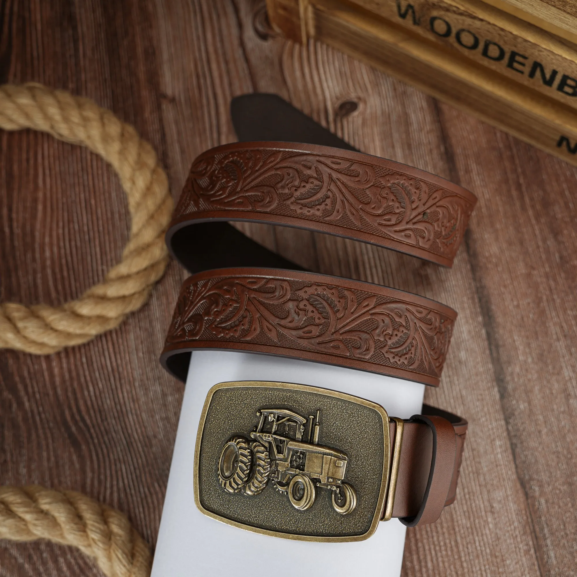 Three-dimensional steam car buckle, personalized and versatile leaf branch PU embossed belt