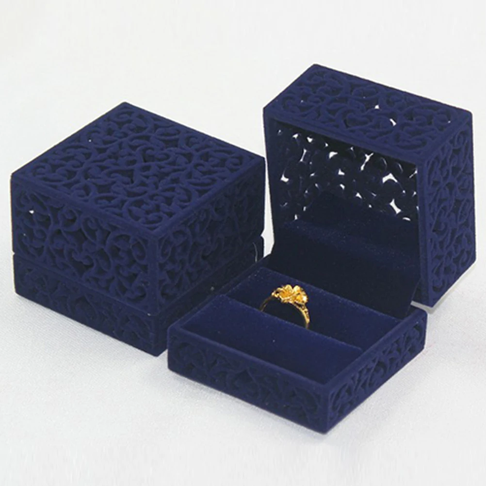 

Romantic Art Design Jewelry Box For Ring Engagement Wedding Gift Hollow Display Container Earrings Pendant Protection Blue