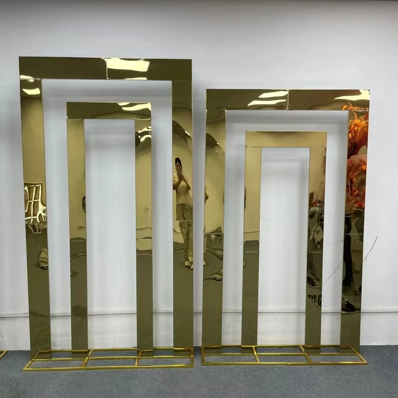 

New hot-selling wedding arch wedding golden arch stand background stand stainless steel square arch balloon arch