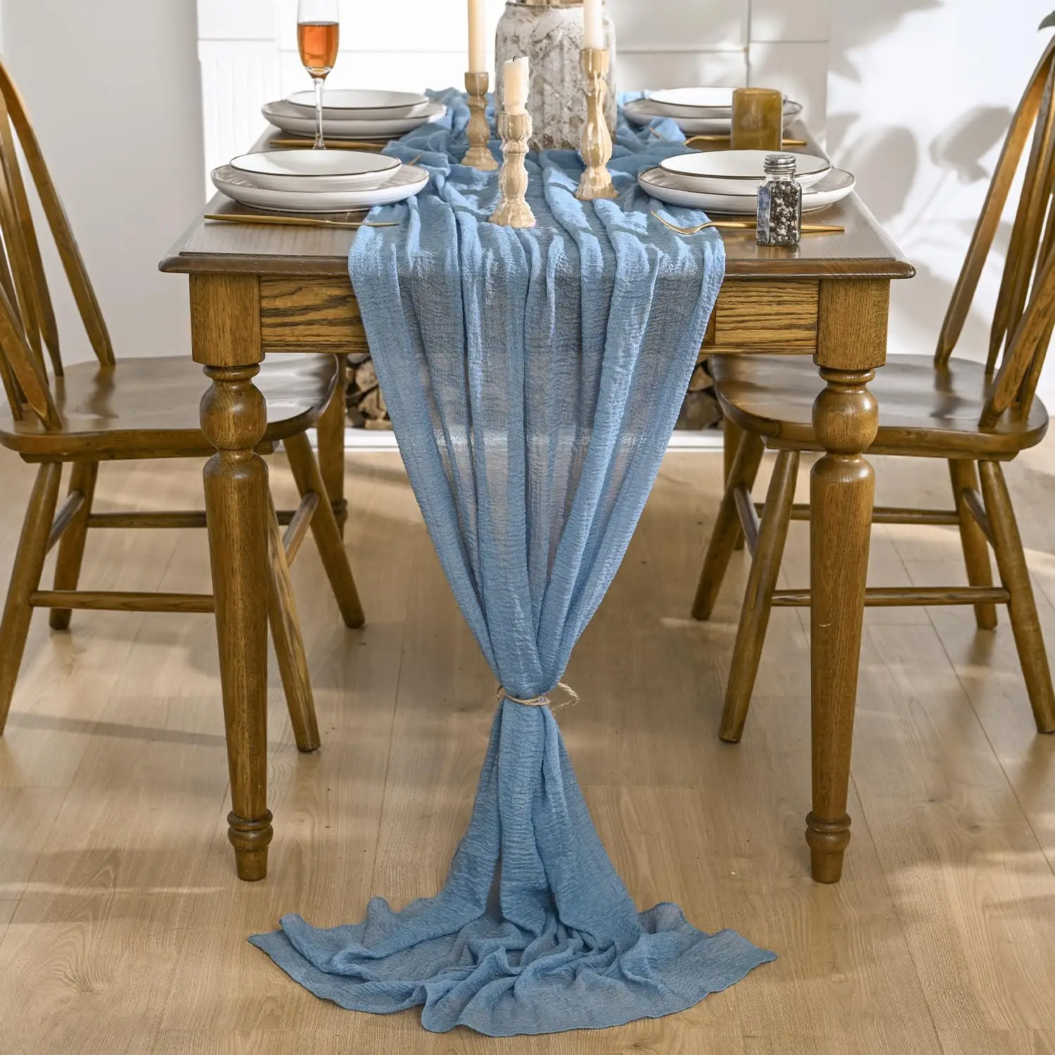 2PCS Bubble Yarn Cheesecloth Gauze Table Runner,90CMX300CM Bohemian Dining Table Decortion For Wedding Brithday Bride Shower