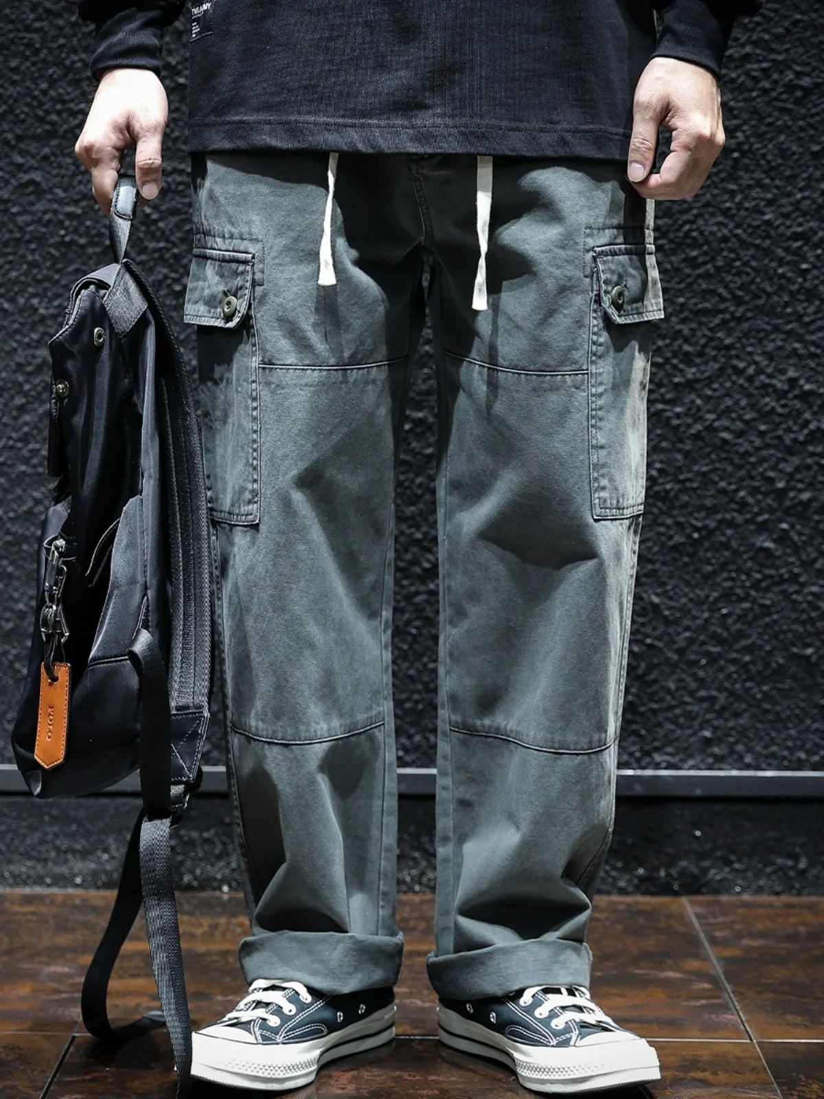 

Retro American Workwear Pants Men's Loose Straight Casual Trousers Youthful Vitali Cotton Fabric Wear Resistant Basic Color