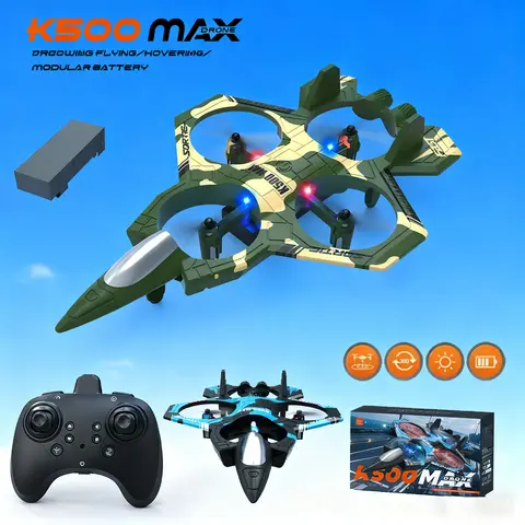 K500 MAX RC Plane Fighter 2.4G Remote Control Stunt Glider 360 ° Rolling Flight Flying EPP Foam Airplane with LED Toys for Adult