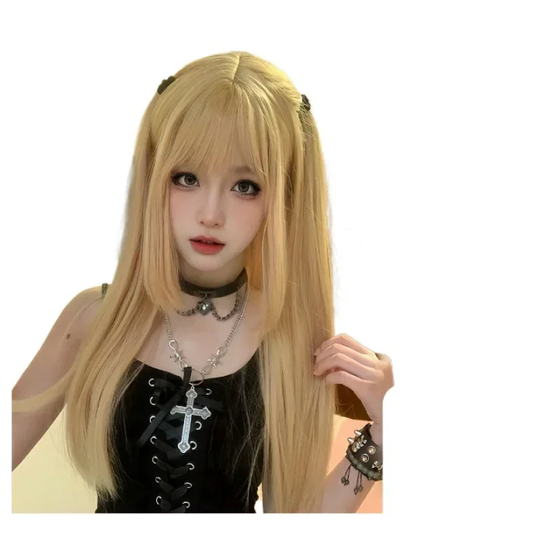 qwerrtyu. 123456   شعر مستعار كوسبلاي Cu6 أنيمي لون ذهبي أبيض طويل مذكرة الموت ميسا أماني كوس شخصية جي الشعر Prasdffghjk 987764