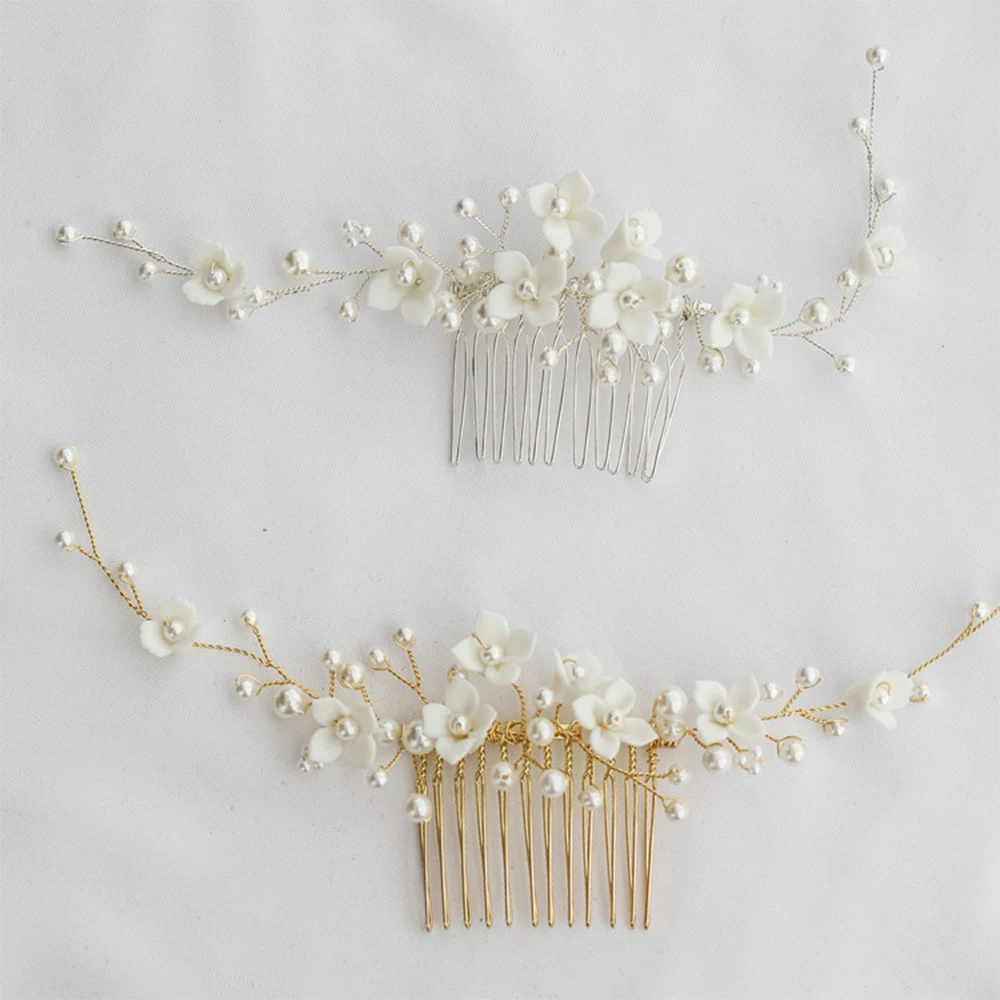 Exquisite Flower Hair Accessories for Bride Pearls Adult Wedding Jewelry 20cm