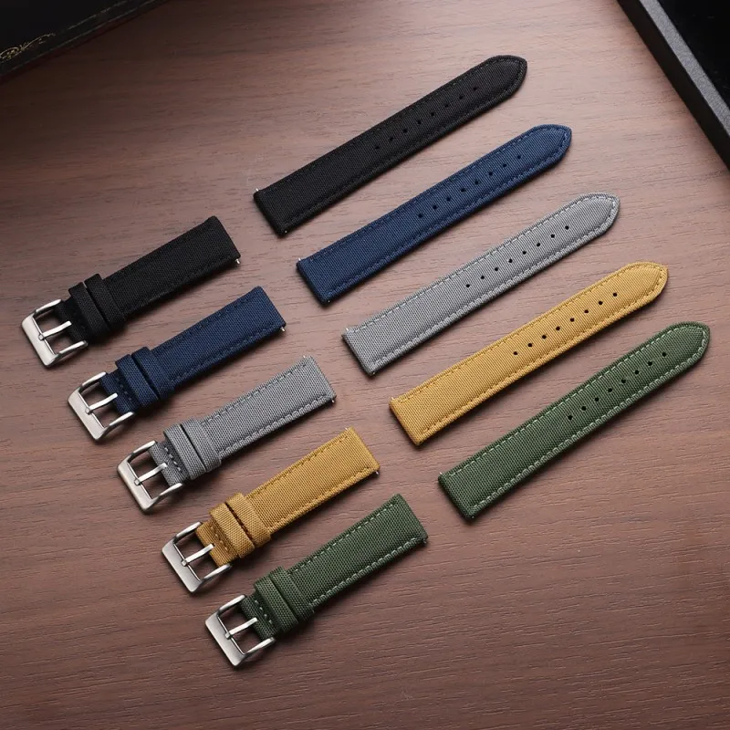 20mm 22mm Sailcloth Watch Strap Two-Sided Nylon Watchband Quick Release Breathable Universal Wristband Sport Belt for Men