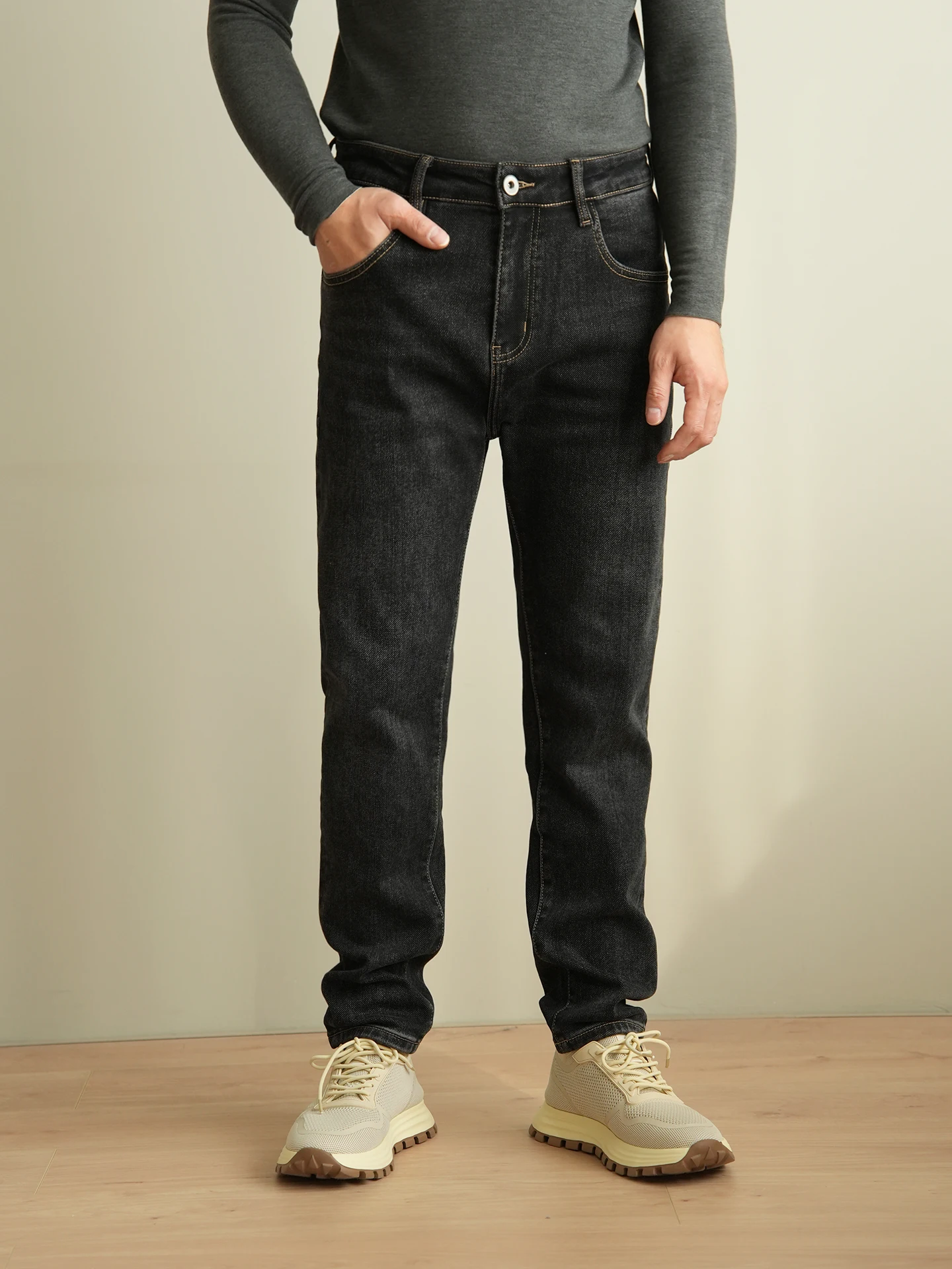 

Men's Elastic Denim Jeans Casual Loose Long Trousers mid Waist hine Embroidery Polyester Cotton Blend Winter Sle