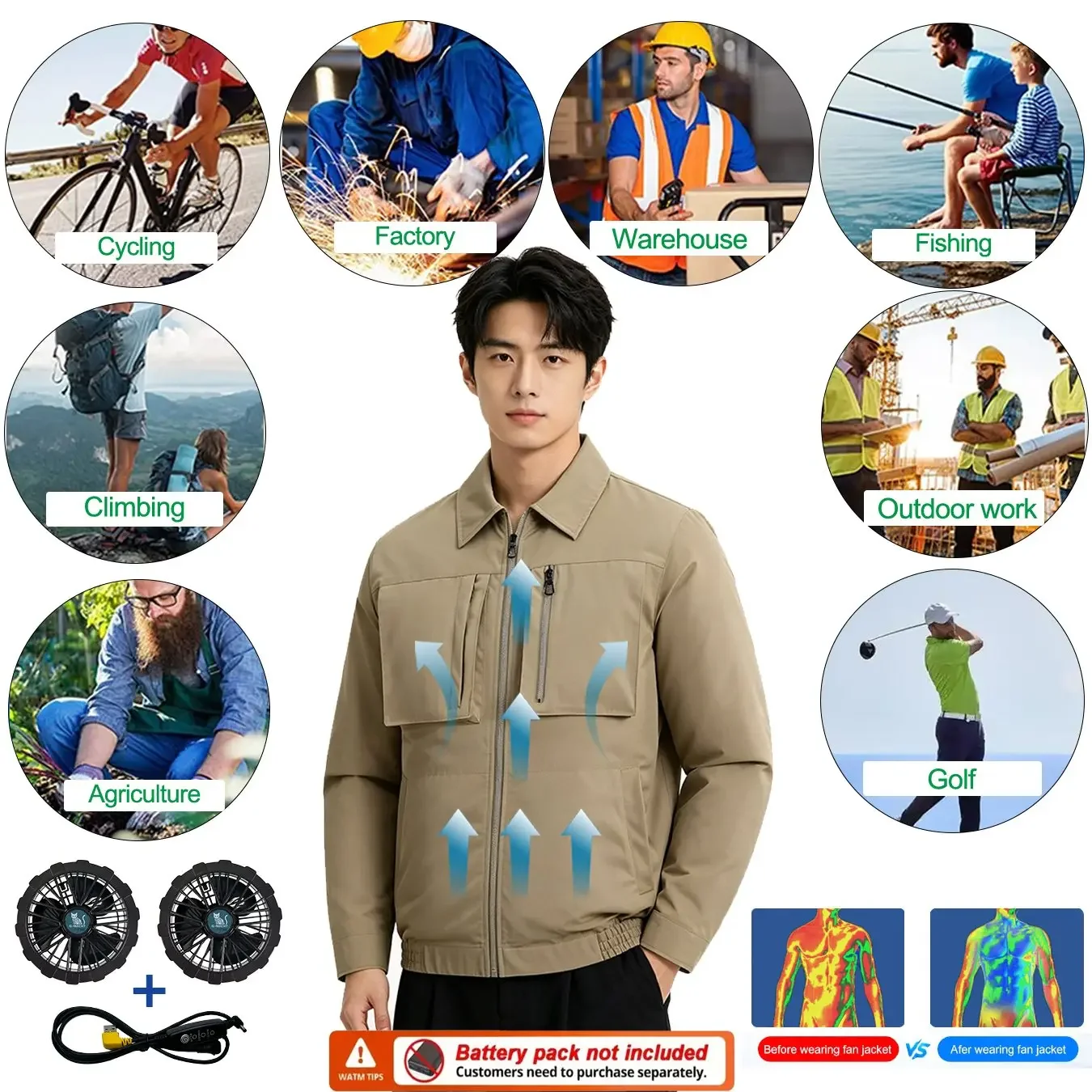 12V/5V USB Rechargeable Cooling Jacket SUB Smart Air Conditioning Clothes Men Sun Protection Breathable Workwear Fan Cooling Coa