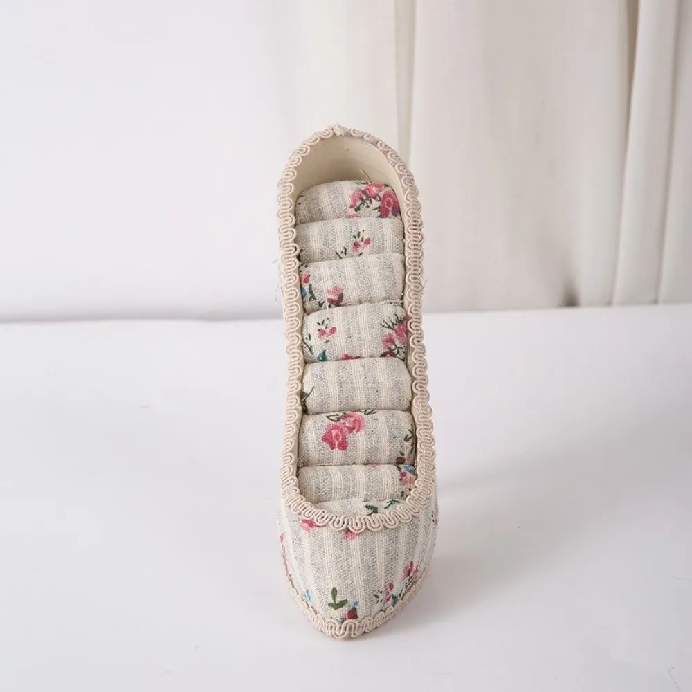 

Creative High Heel Shoe Jewelry Holder Pink Lace Floral Print Jewelry Display Stand Vintage Leopard Print Polka Dot Ring Holder