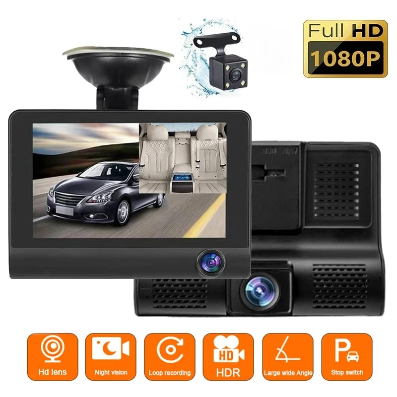 4.0 Inch 3 Camera Dash Recorder - 1080P HD Night Vision Car DVR Cycle Recording 3 Viewing Angles Simultaneous Recording​