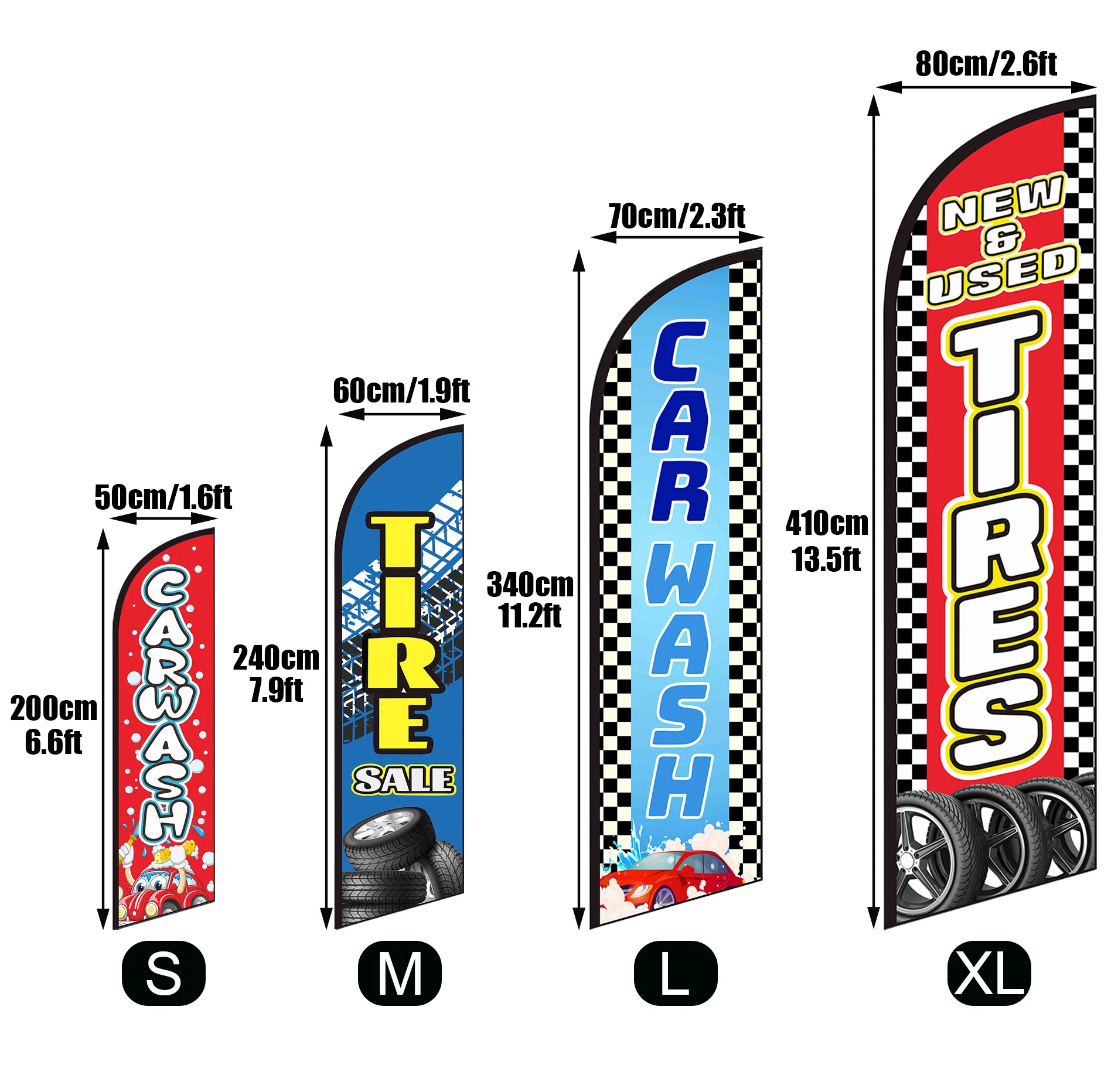 Hand Car Wash Feather Flag 8FT 11FT 13FT Single/Double Sided Tire Sale Tires Beach Flag Custom Outdoor Advertising Banner