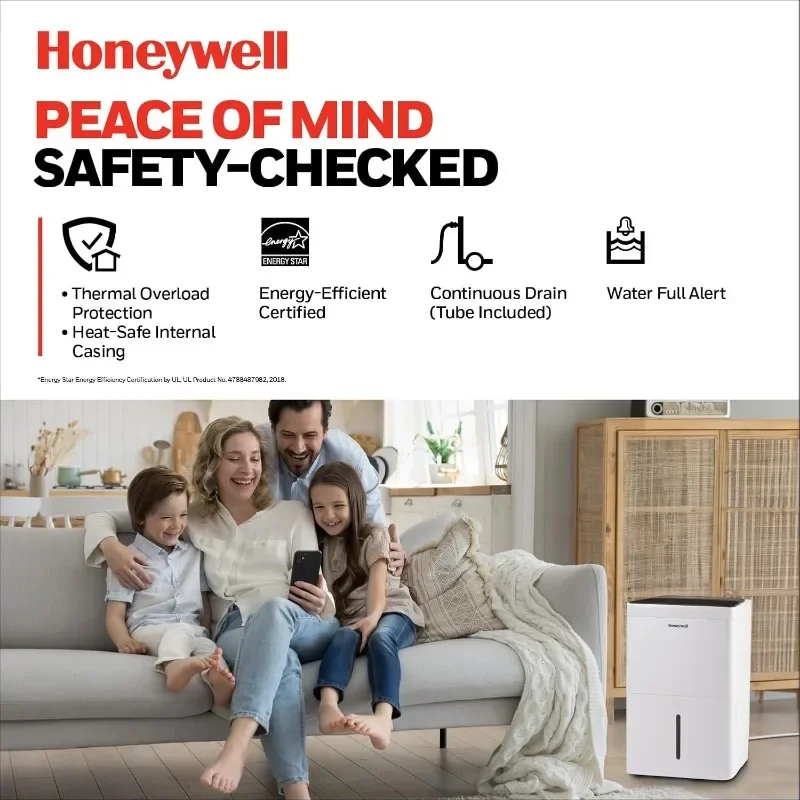 Honeywell 50-Pint ENERGY STAR Dehumidifier with PUMP for 4,000 Sq Ft – Laundry Mode, Auto-Comfort Mode & Thermal Overload