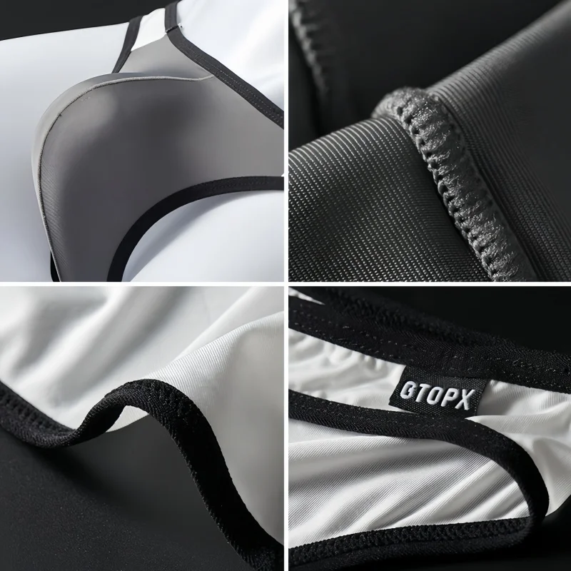 GTOPXMAN กางเกงในชายบางไอซ์ซิลค์ระบายอากาศบิกินี่ U นูนต่ำเซ็กซี่บุรุษชุดชั้นใน 6 แพ็ค