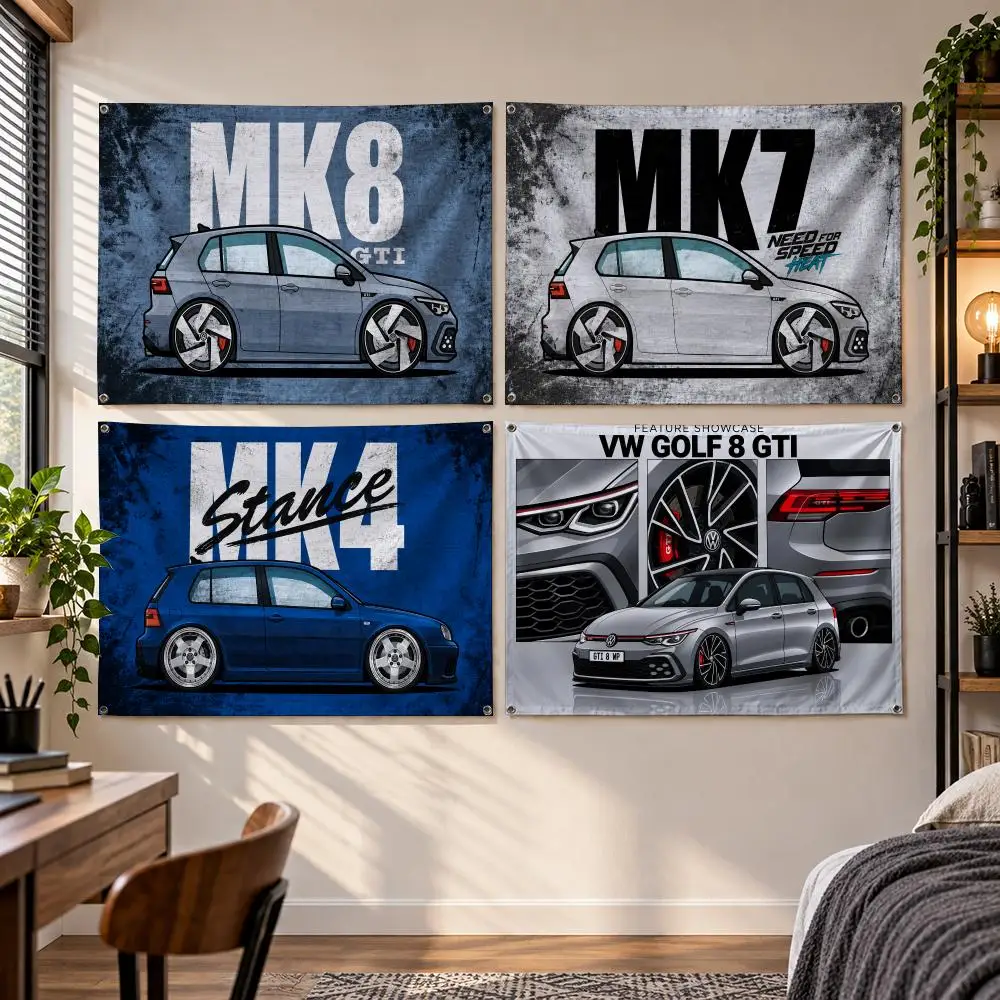 Automotive M-MK8GTIVolkswagen Golf MK8 GTI Flags Banner Decor for Bedroom,Garden,Party,Club,Gaming Room,Indoor Outdoor