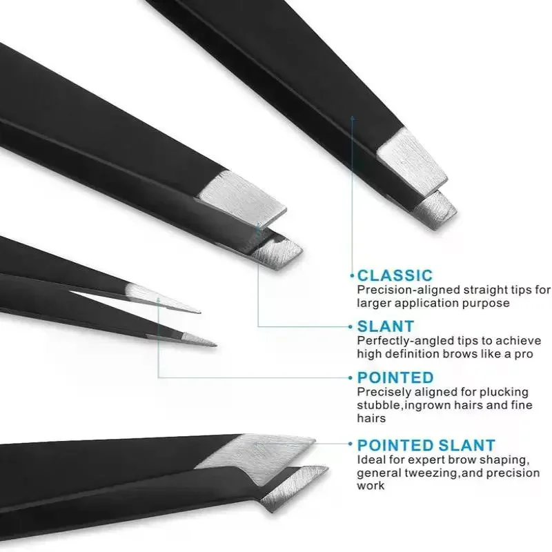 Tweezers Set 4 Pieces Professional Makeup Tool Stainless Steel Suitable For Eyebrows Excellent Precision For Facial