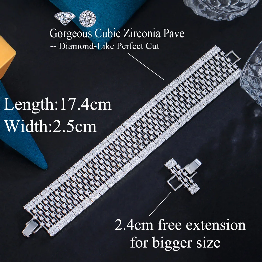 CWWZircons Heavy Stone Work Full Dubai Cubic Zirconia Bridal Wedding Pageant Big Bracelets Luxury Women Party Wear Jewel CB324