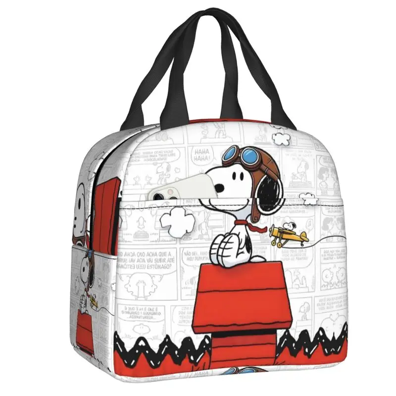 Custom S-Snoopys Peanuts Thermal Insulated Lunch Bag Women Movie Portable Lunch Container for Outdoor Camping Travel Food Box