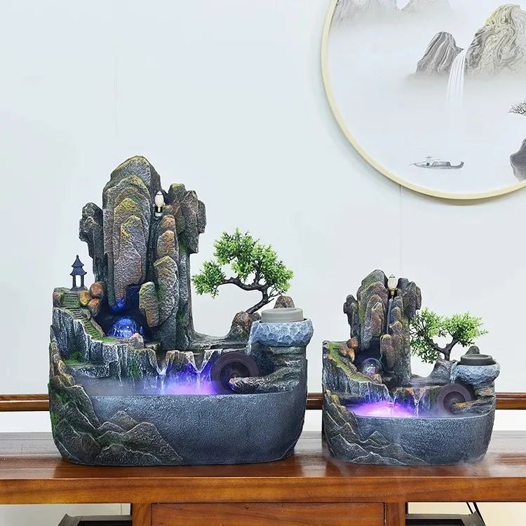 Alpine flowing water ornament rockery landscape fountain living room water wheel feng shui wheel lucky interior decoration circu