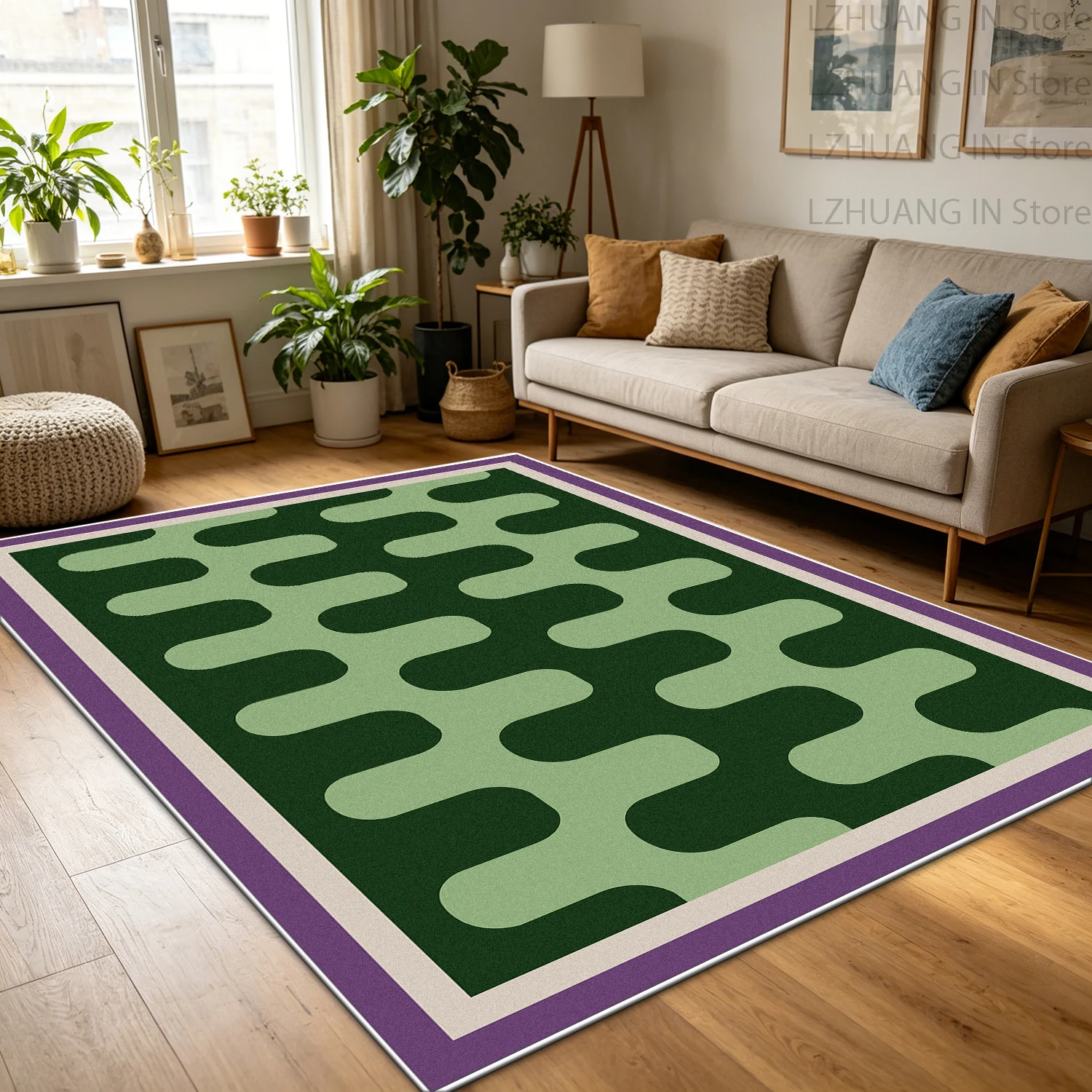 Ins Wavy Geometric Decorative Carpet for Living Room Foldable Antiskid Soft Entrance Door Rug Plush Washable Dining Room Mat