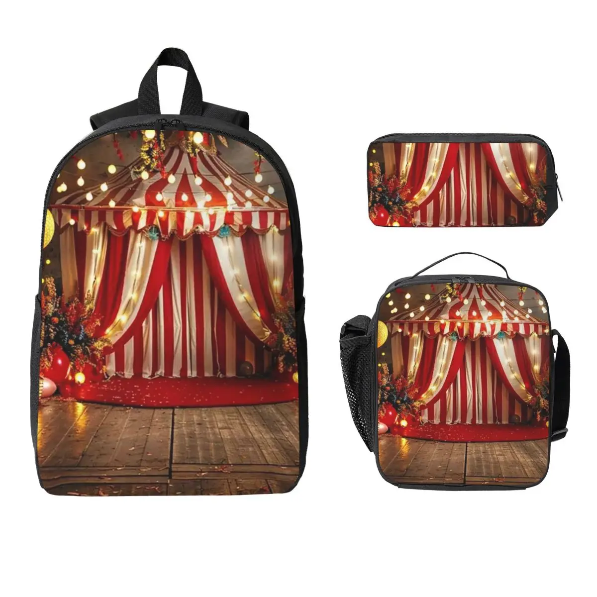 Circus Carnival Theme Party Backpack Student BookBag School Bag Laptop Shoulder Bags 3ps Insulated Lunch Bag Pencil Case