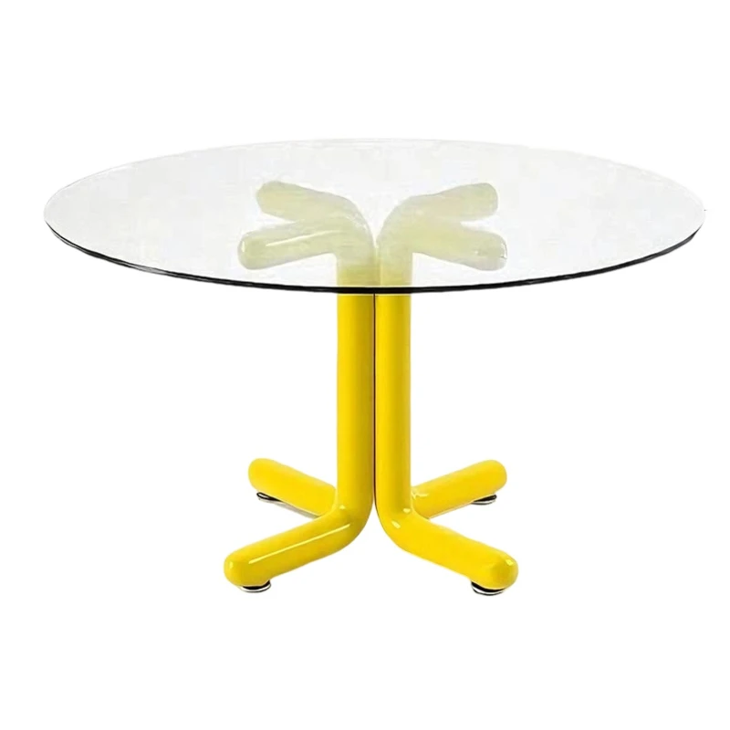 Tempered glass round dining table household small apartment modern simple color cafe milk tea shop round table