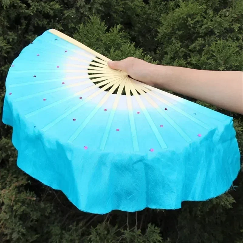 2pcs Chinese Short Bellydance Fan 30cm Bamboo+10cm Half Circle Silk Veil Pairs Yangko Dance Bamboo Fans Hand Dye Adults Hot Sell