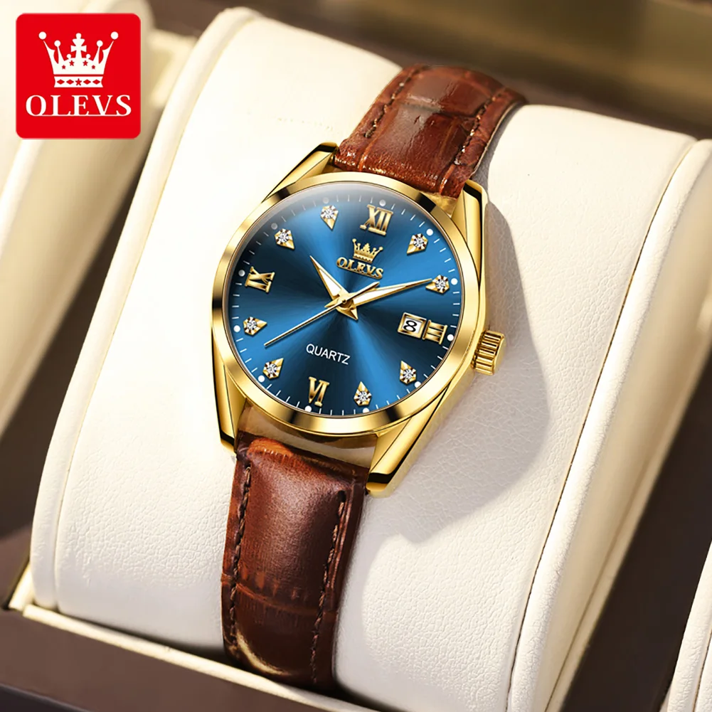 OLEVS 5522 Quartz Watch For Women Original Top Brand Calendar Waterproof Wristwatch Diamond Fashion Leather Strap Woman Watches