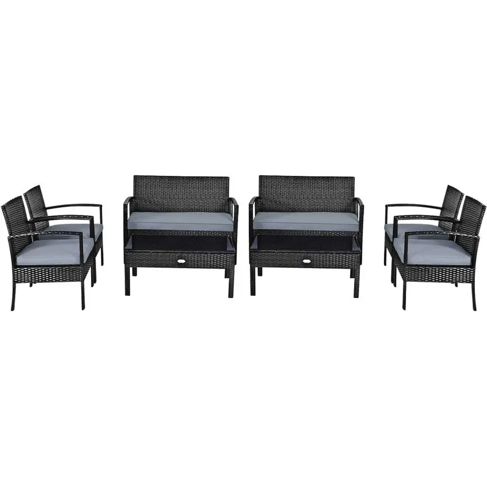 

8-PCS Wicker Patio Contion urniture Set, Outdoor Rattan Chair and Table Set, Patio urniture Sets with Coee Table & Washable Cush