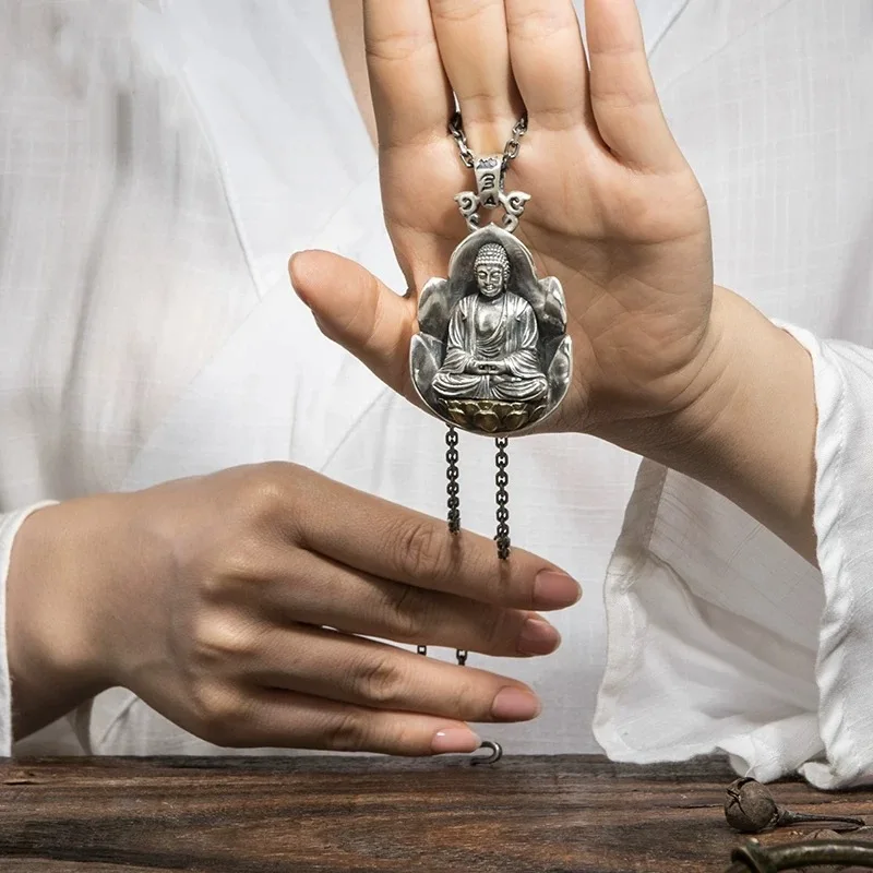 Vintage Lucky Buddha Pendant Men's and Women's Pendant Tibetan Series Vairocana Zodiac Zodiac Guardian Necklace