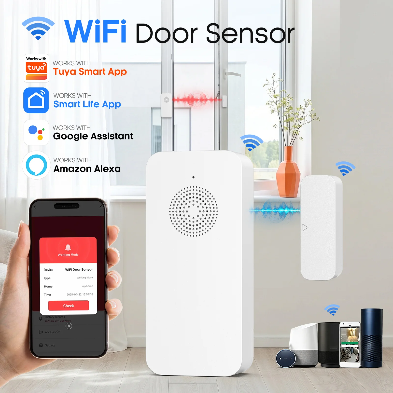 

Tuya WiFi Door Sensor Contact Sensor For Home School Hospital Hotel Office Alarm Security Protection