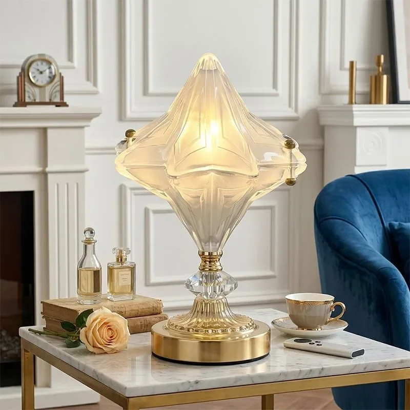 Vintage French Style Crystal Table Lamp Luxury Glass Bedside Light for Bedroom Decor Medieval Atmosphere Night Light High End
