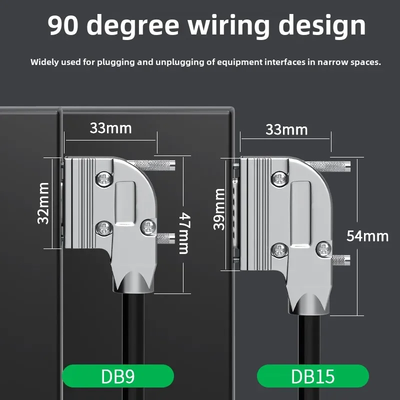 DB9 DB15 RS232 Plug Industrial 9 Pin 15Pin 90 Degree Serial Port Head Adapter Elbow Gold-plating DB 9 15 Male Female Connector